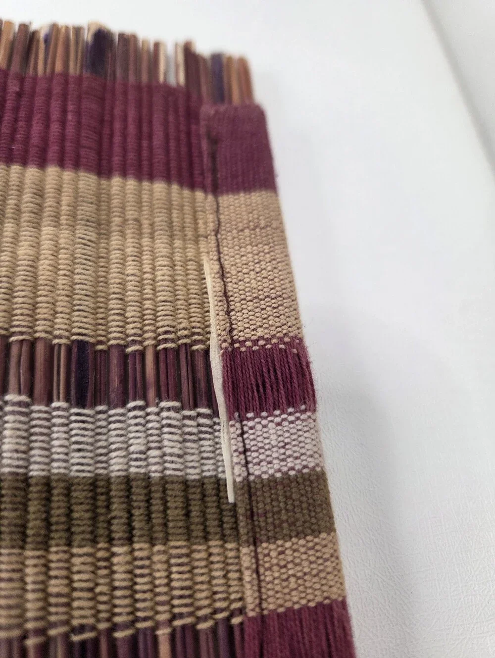 Boho Woven Slatted Bamboo Placemats Set of 2 Striped Burgundy Tan